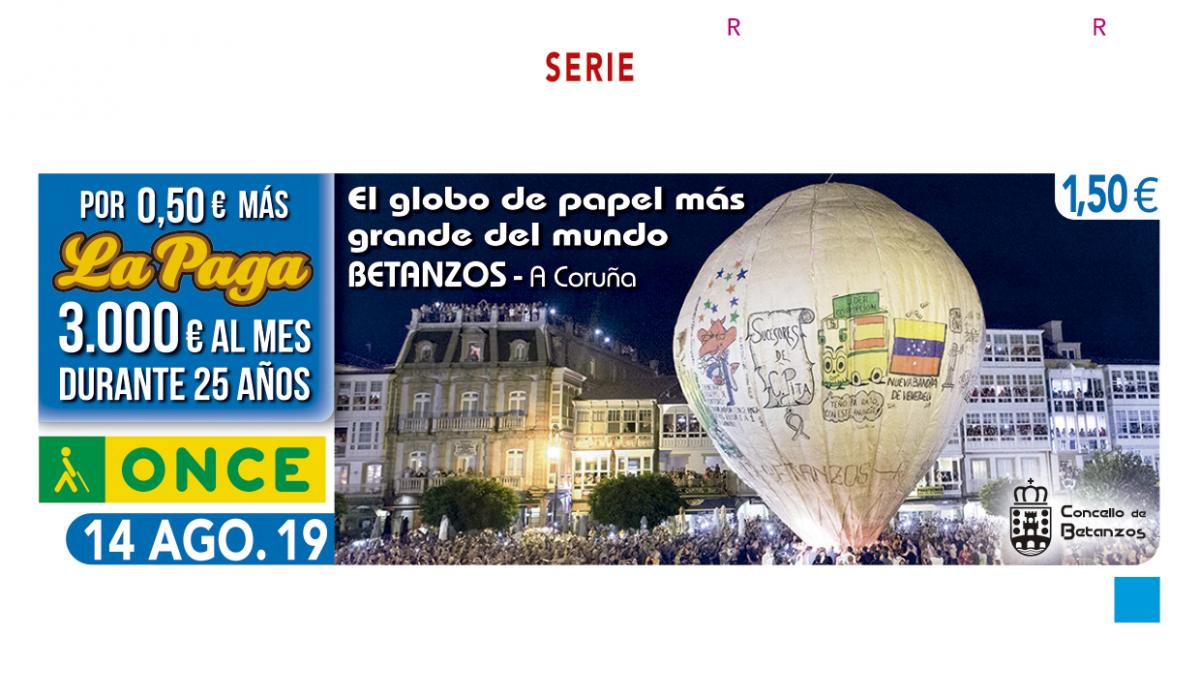 Imaxe do cupón correspondente ao sorteo do 14 de agosto, adicado  ao Globo deBetanzos