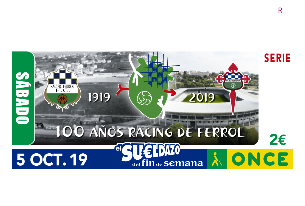 Imaxe do cupón que conmemora o centenario do Racing de Ferrol