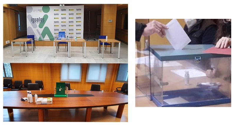 Composición fotográfica de instalaciones de la ONCE dispuestas para acoger la celebración de las  X Elecciones indicales