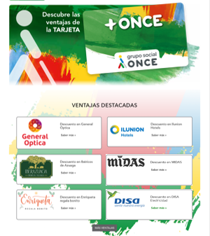 Pantallazo del cartel de difusión de las ventajas de la tarjeta  '+ONCE'