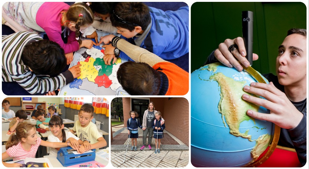 collage de imágenes de escolares realizando diferentes actividades en el aula