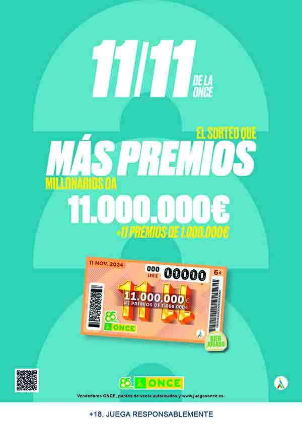 Cartel publicitario Sorteo Extraordinario 11 del 11 de la ONCE (Abrir en nueva ventana)