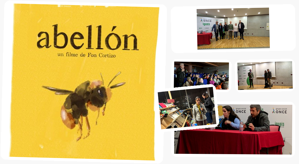 Collage con el cartel de la película, la protagonista y fotos de la presentación