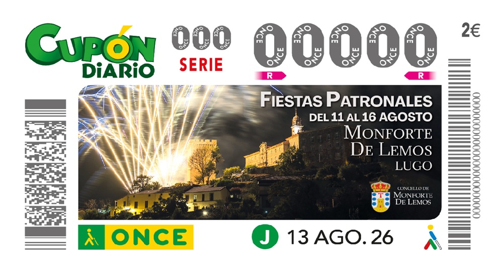 Cupón de la ONCE dedicado a las Fiestas Patronales de Monforte de Lemos, Lugo