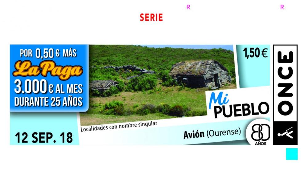 El cupón dedicado a Avión fue ilusrado con una fotografía de los "Chozos do Suído"