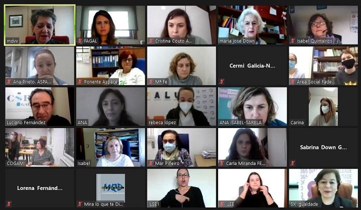 Pantallazo de la Jornada sobre Mujer y cuidadoras con parte de las participantes