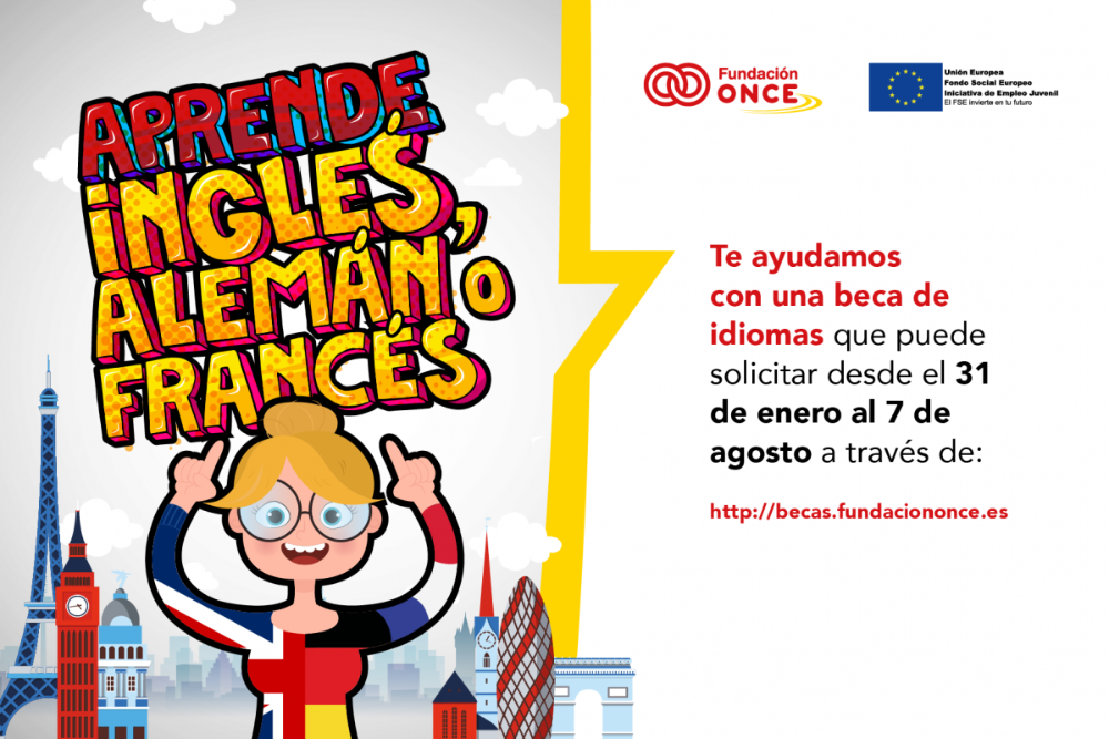 Imagen de otro de los carteles diseñados para difundir la Campaña de becas de idiomas