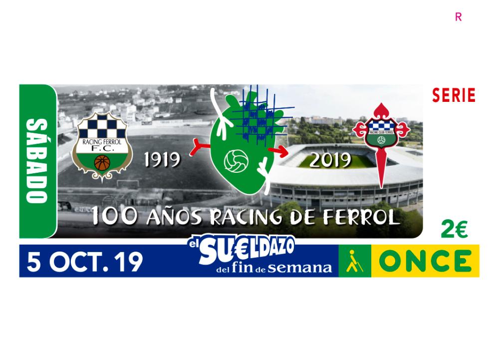 Imaxe do cupón que conmemora o centenario do Racing de Ferrol