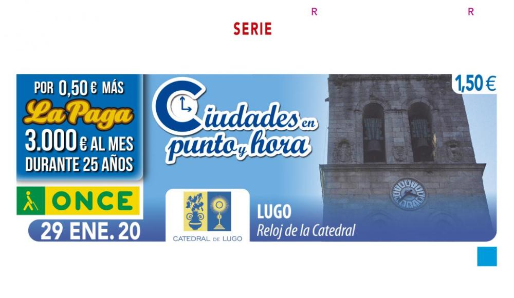 Imagen del Cupón dedicada al REloj de la Catedral de Lugo