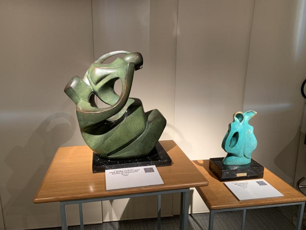 Imagen de las obras de Prieto Lago y Ana Benegas formando pareja en la exposición del Tiflológico