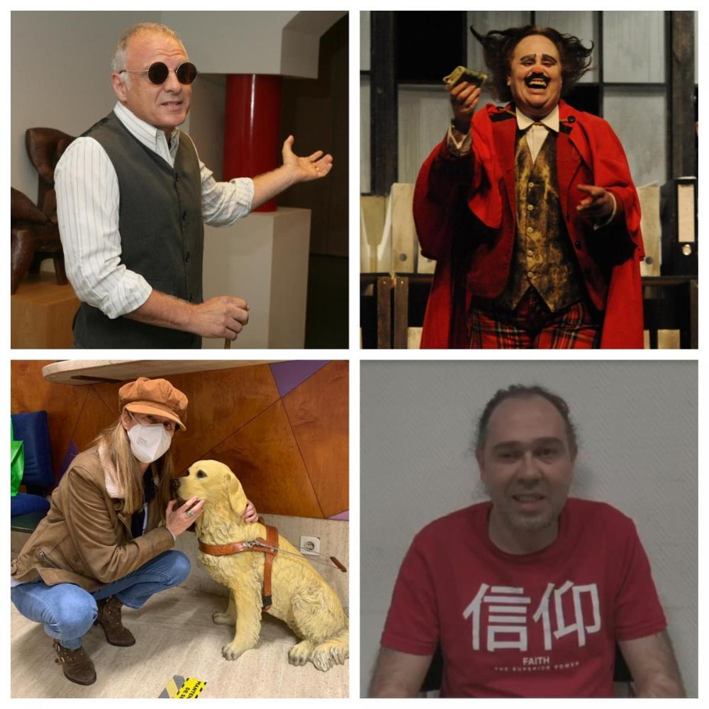 Collage de actores de compañías ONCE que participan en la dramatización radiofónica de la obra "El Perro del hortelano"