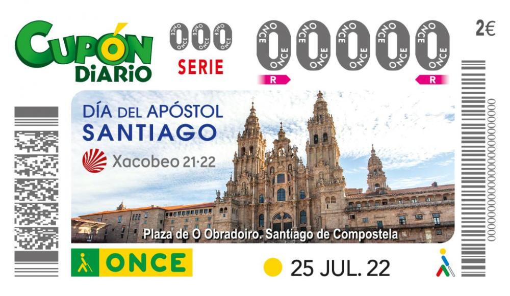 Cupón de la ONCE dedicado al Día del Apóstol Santiago y al Año Xacobeo 21-22