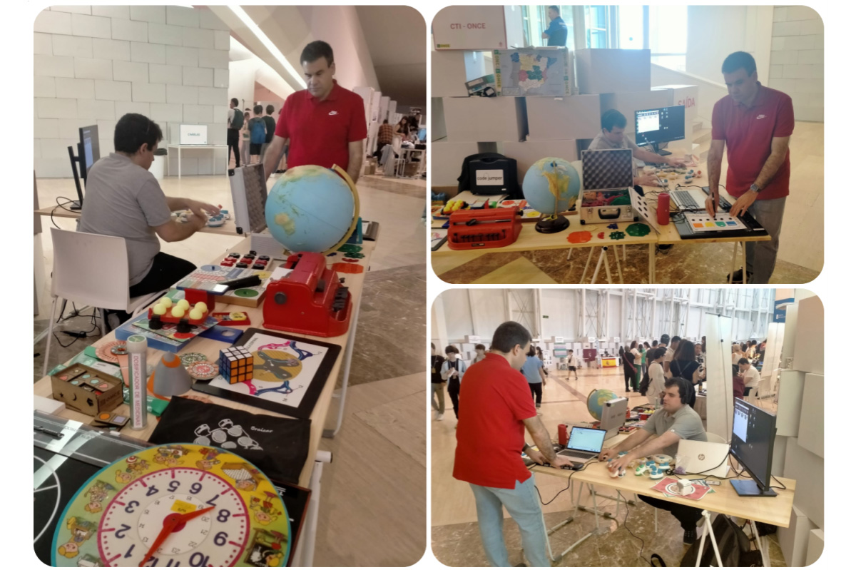 Collage con imágenes del expositor en la feria