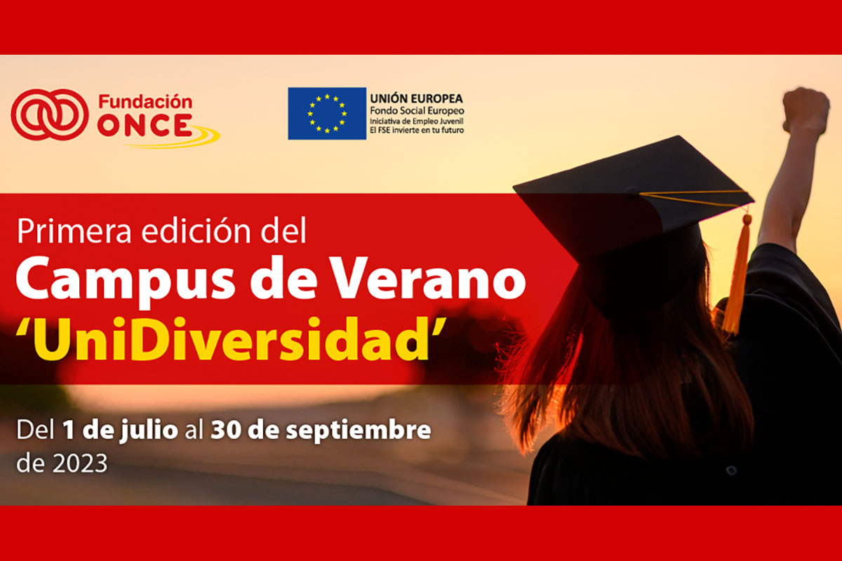 Cartel campus de verano de Fundación ONCE con la información recogida en el texto