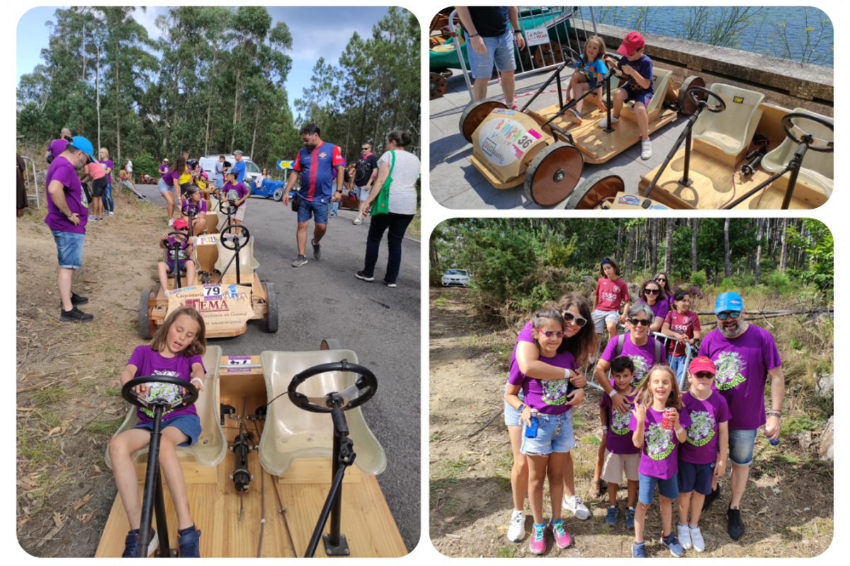 Collage con momentos de la participación de los niños en la carrera del Grand Prix