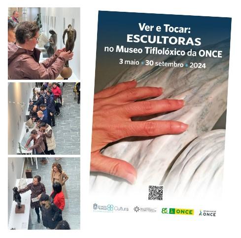 Collage con imágenes del cartel y visitas a la exposición