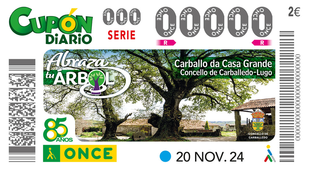 Cupón de la ONCE dedicado al Carballo da Casa Grande