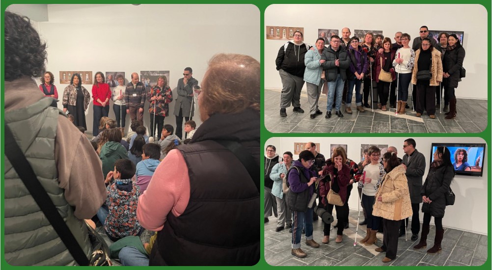 Un grupo de personas afiliadas a la ONCE de Lugo durante la inauguración de la exposición de fotografías