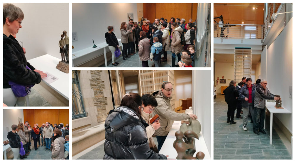 Collage con momentos de la visita a la exposición de escultores