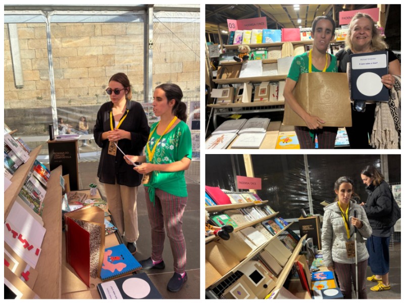 collage con distintas imágenes del espacio de la ONCE en la semana del libro